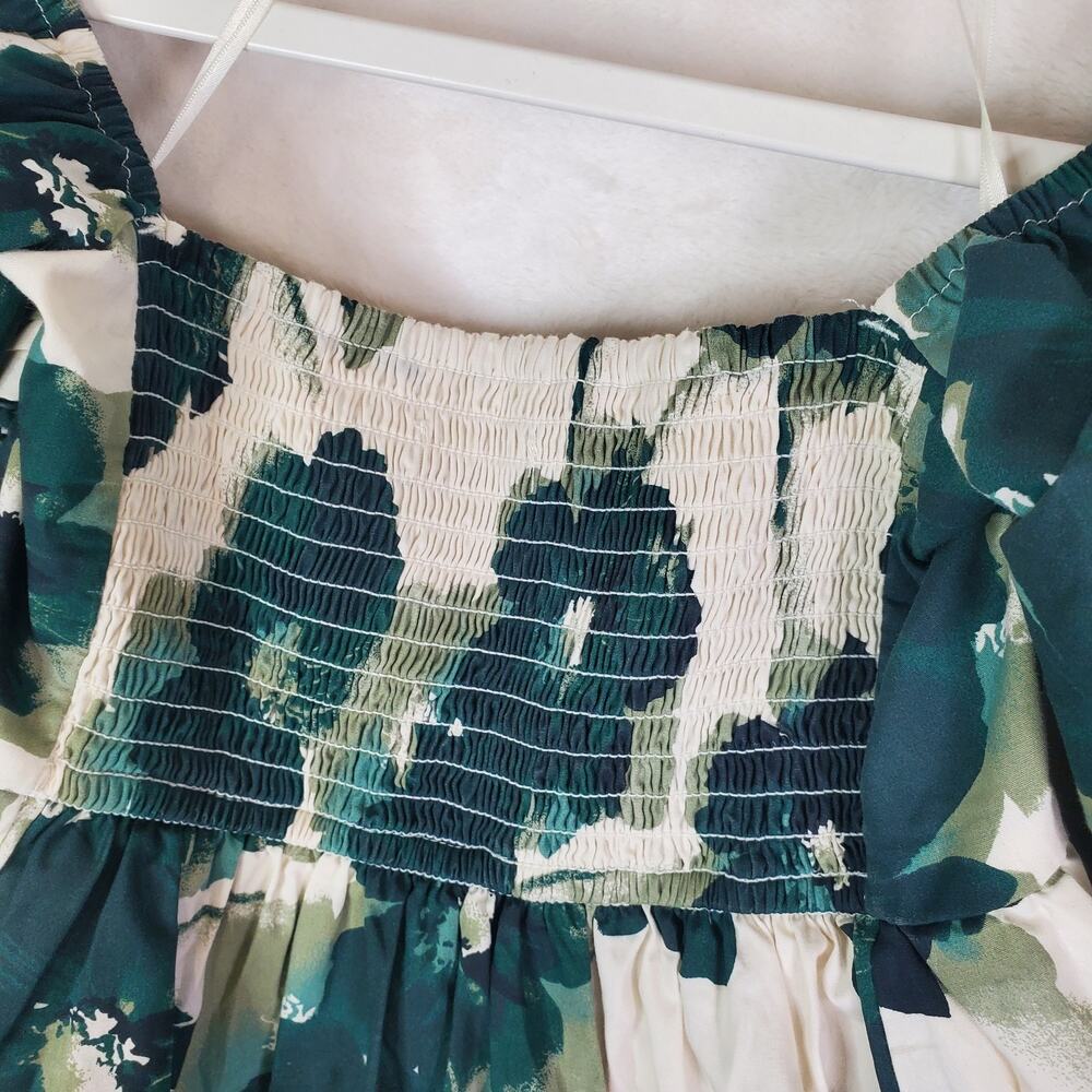 ABERCROMBIE & FITCH Emerson Poplin Puff Sleeve Mini Dress Green Floral Sz Small - Picture 10 of 13